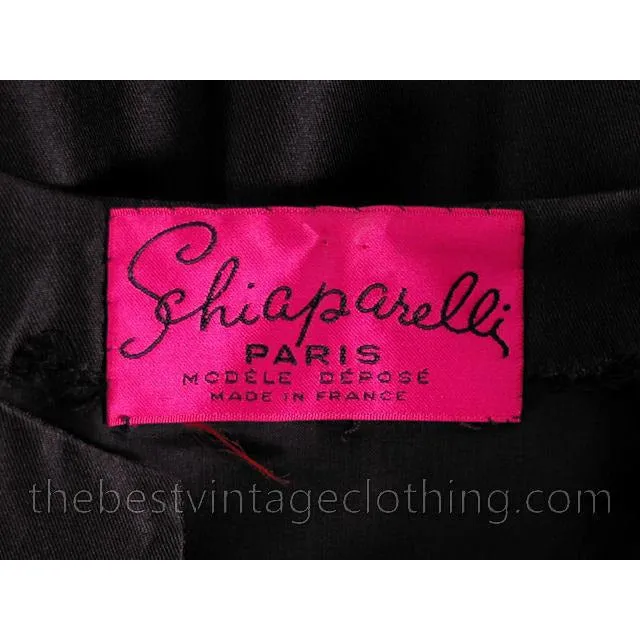Vintage Black Silk Cocktail Gown Schiaparelli Couture 1960s Paris Medium
