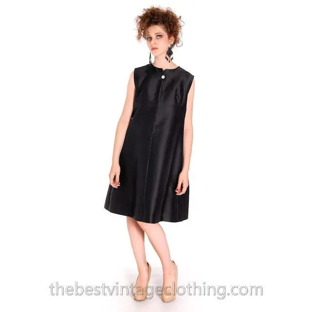 Vintage Black Silk Cocktail Gown Schiaparelli Couture 1960s Paris Medium