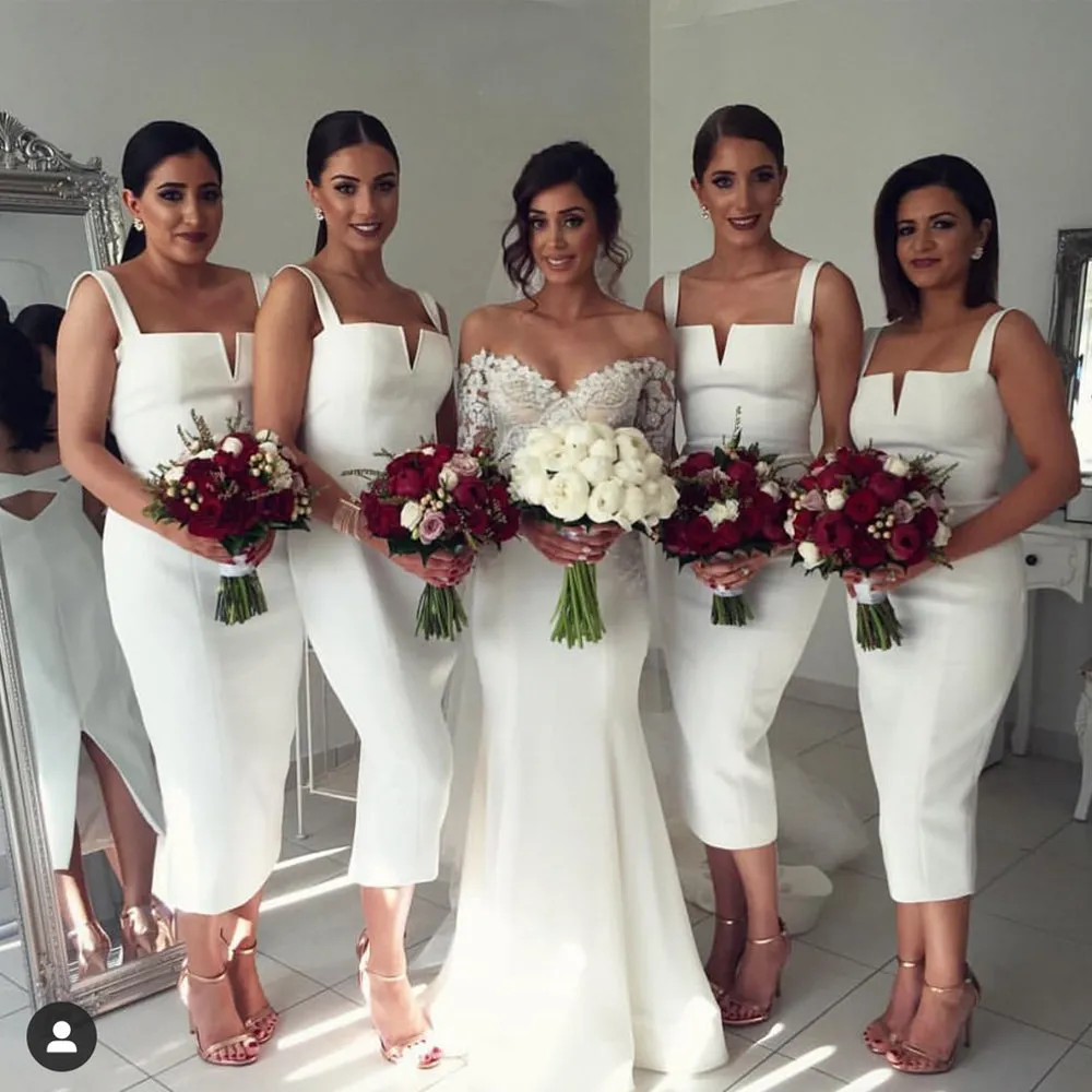 white bridesmaid dresses for weddings mermaid cheap short satin simple wedding party dresses