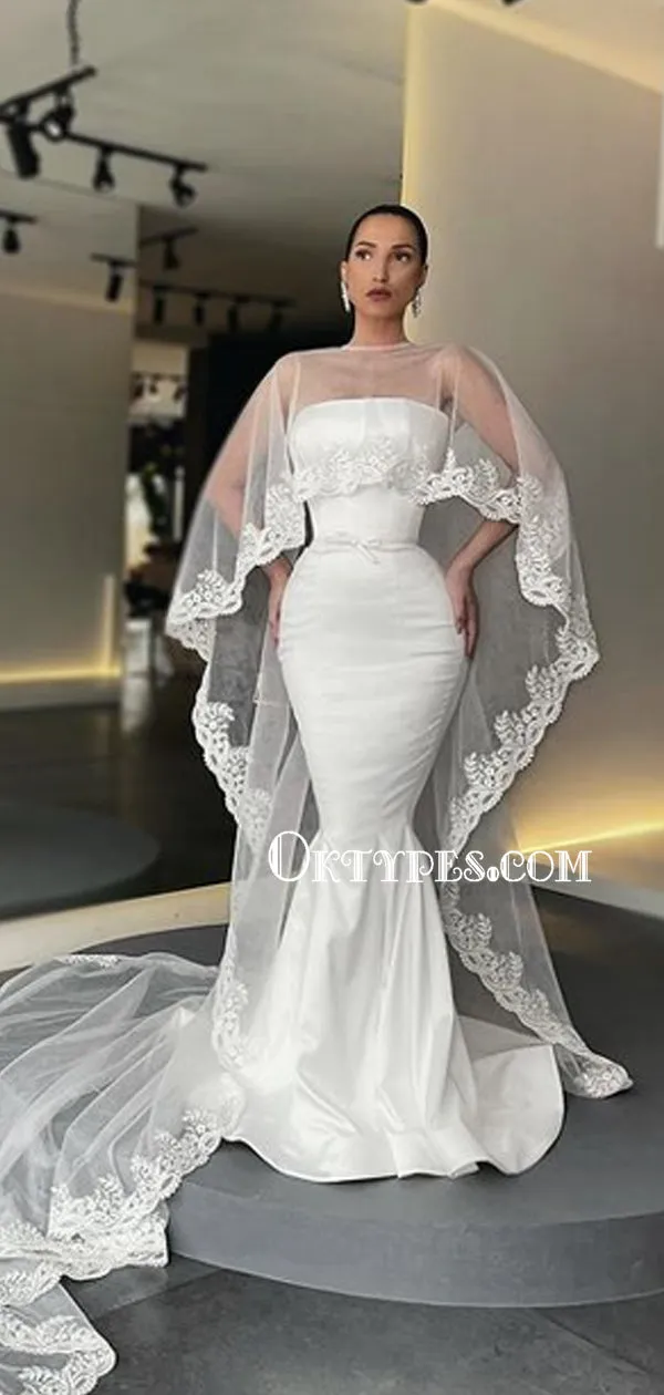 White Straight Mermaid Satin Long Wedding Dresses Online, TYP0980