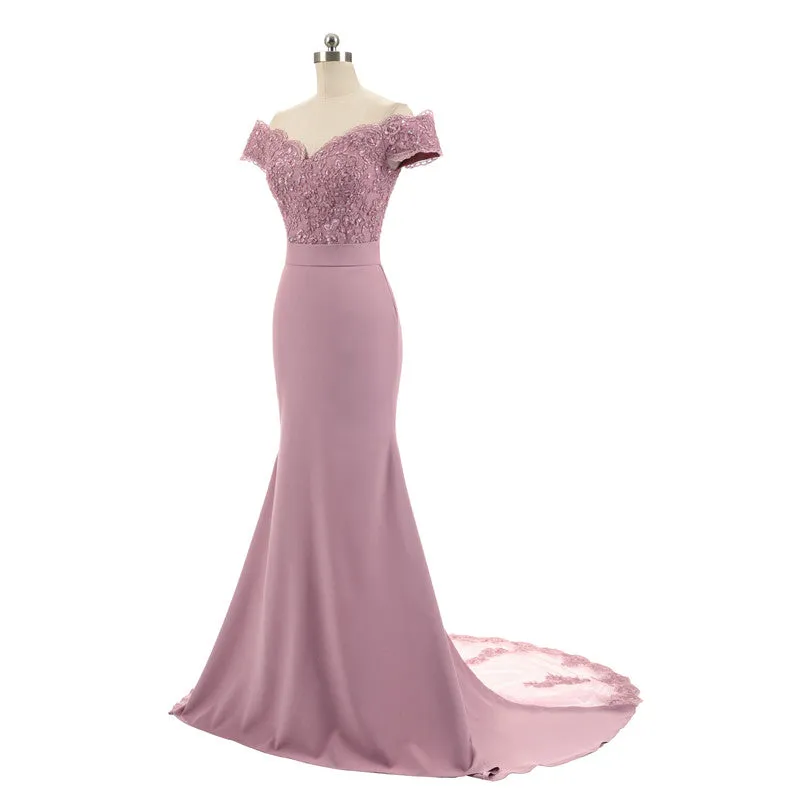 Wine Red Bead Vintage Lace Mermaid Bridesmaid Dresses Party Gowns
