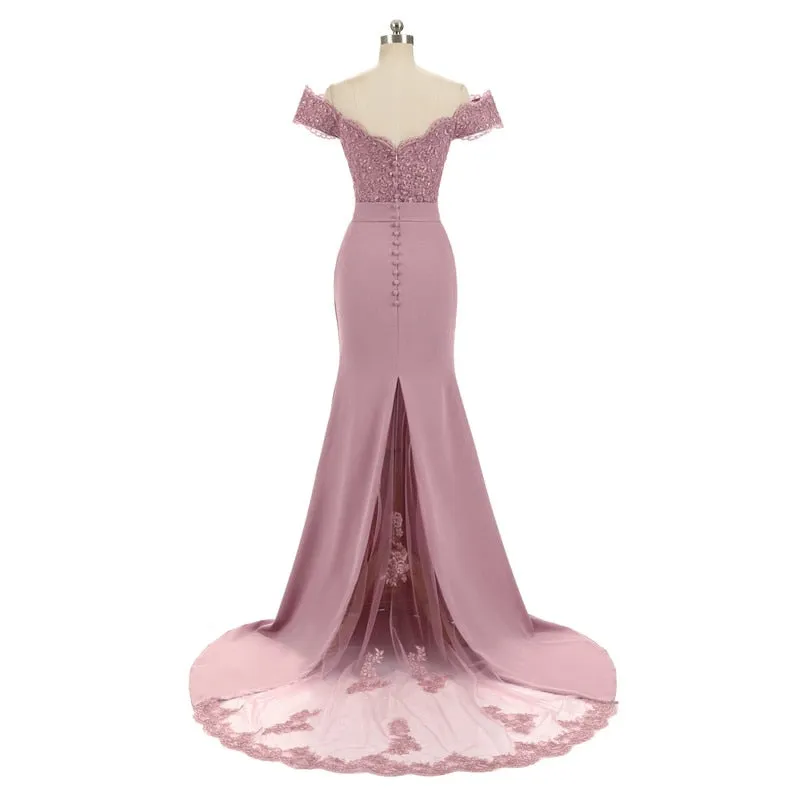 Wine Red Bead Vintage Lace Mermaid Bridesmaid Dresses Party Gowns