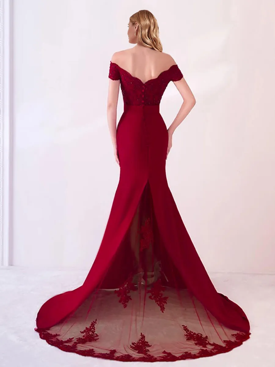 Wine Red Bead Vintage Lace Mermaid Bridesmaid Dresses Party Gowns