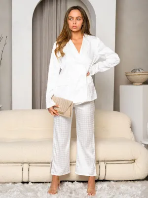 WOMEN'S SATIN LONG SLEEVE JACKET & PANTS 2PC. SET