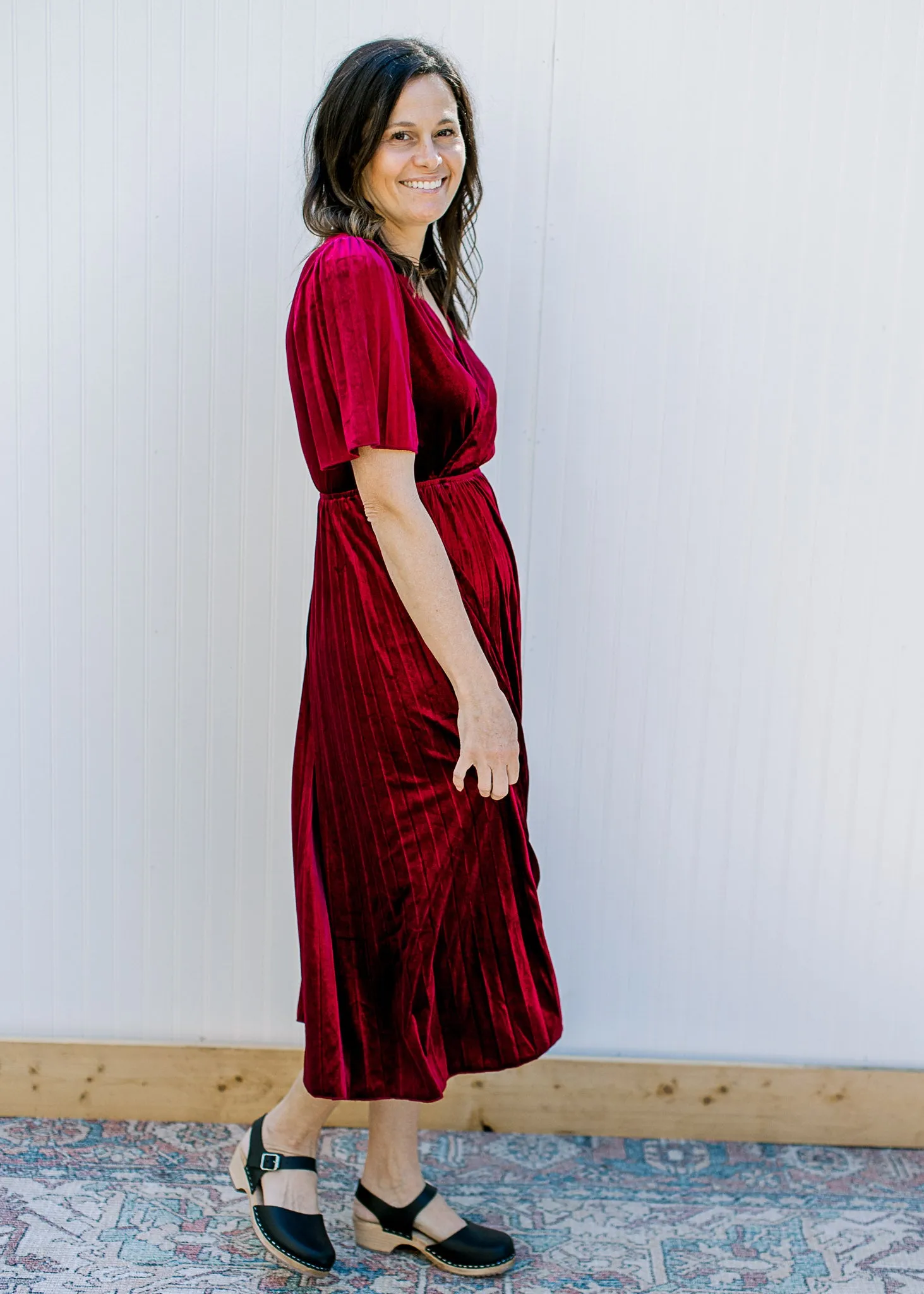 XZ Wine Velvet Midi Dress