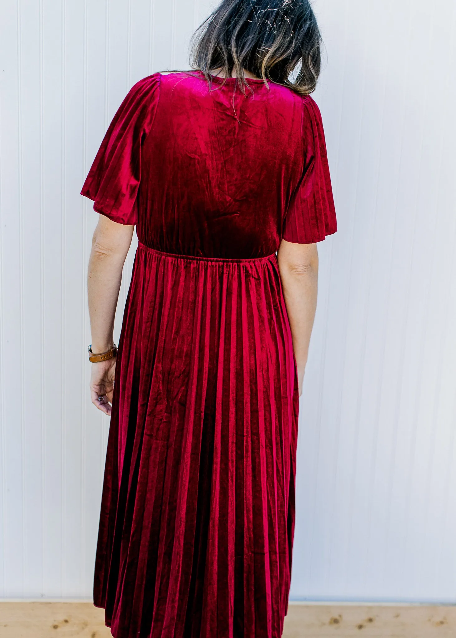 XZ Wine Velvet Midi Dress
