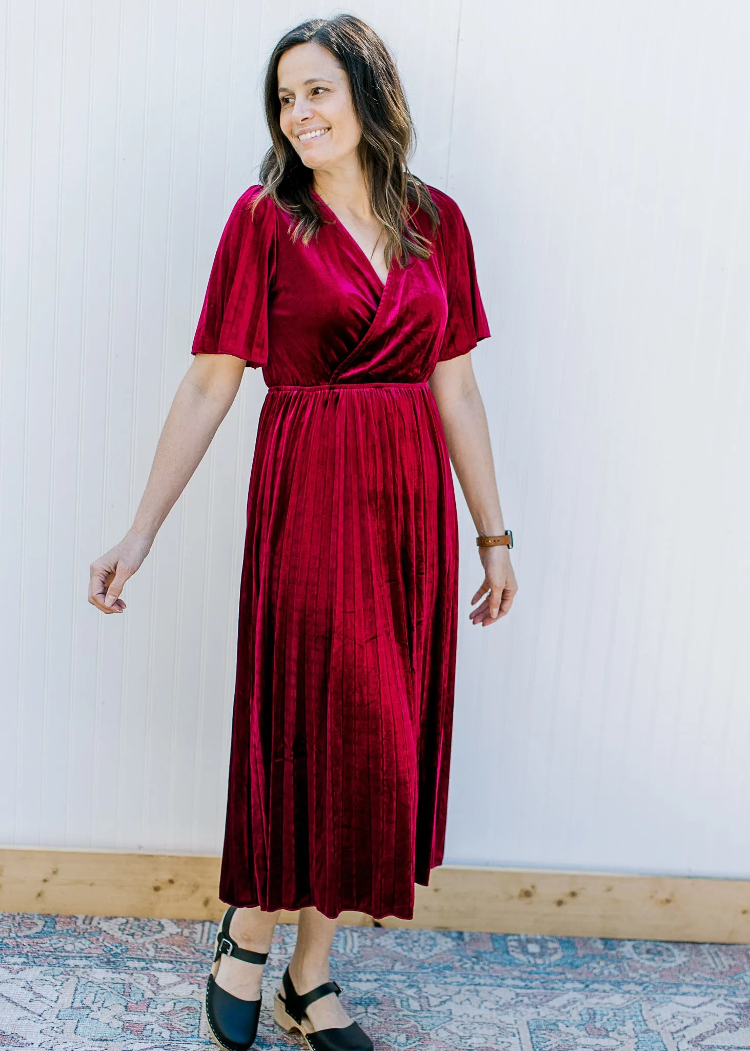 XZ Wine Velvet Midi Dress