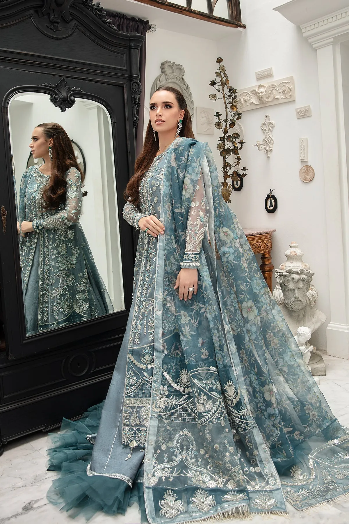 Zinc Shade Embroidered Pakistani Wedding Dress Gown Style Pishwas