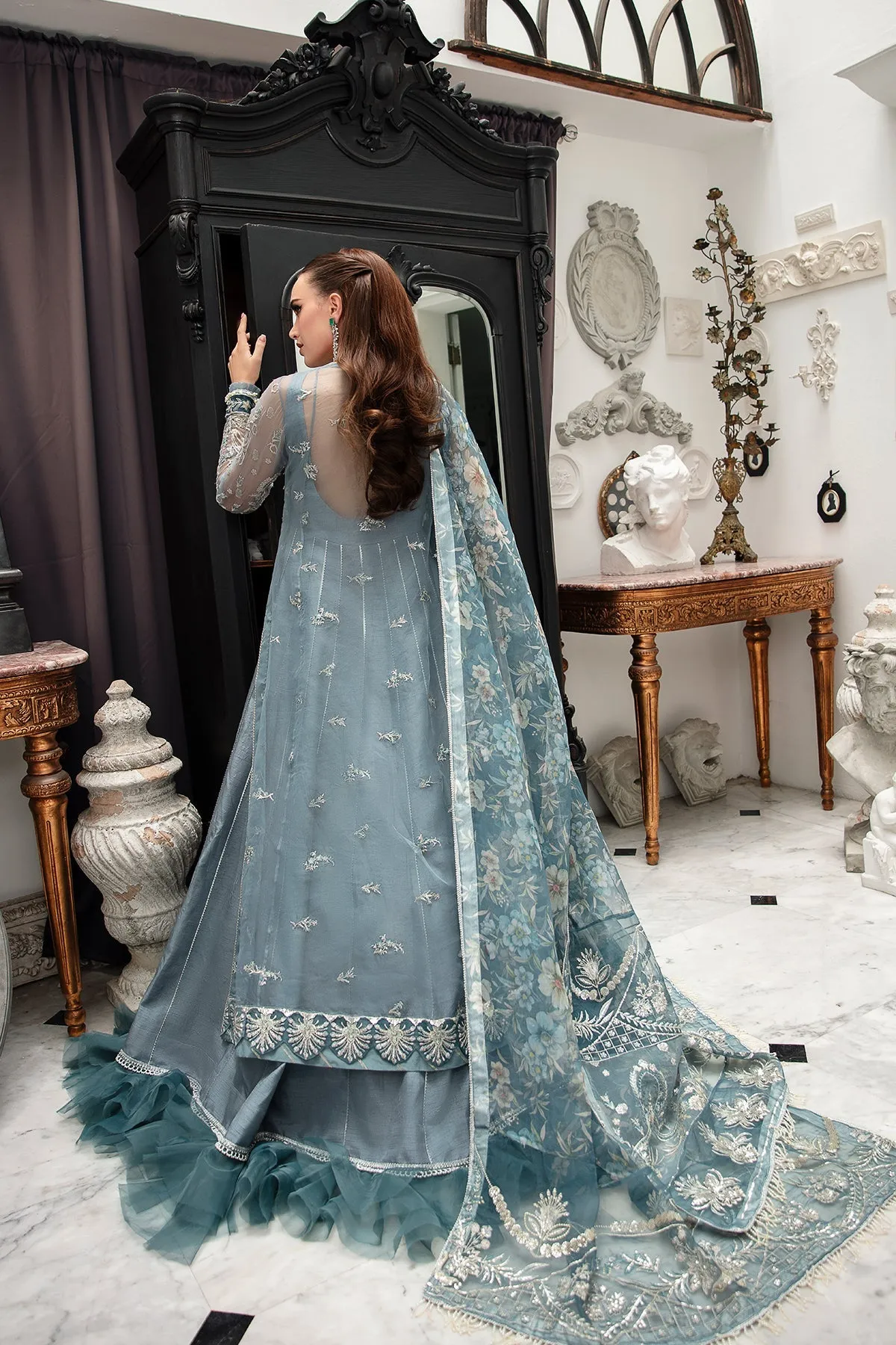Zinc Shade Embroidered Pakistani Wedding Dress Gown Style Pishwas