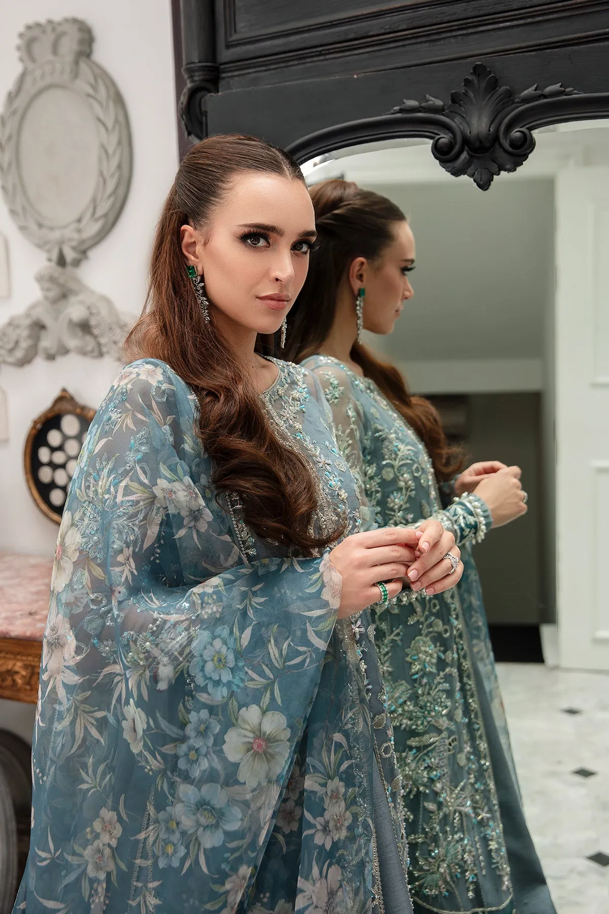 Zinc Shade Embroidered Pakistani Wedding Dress Gown Style Pishwas