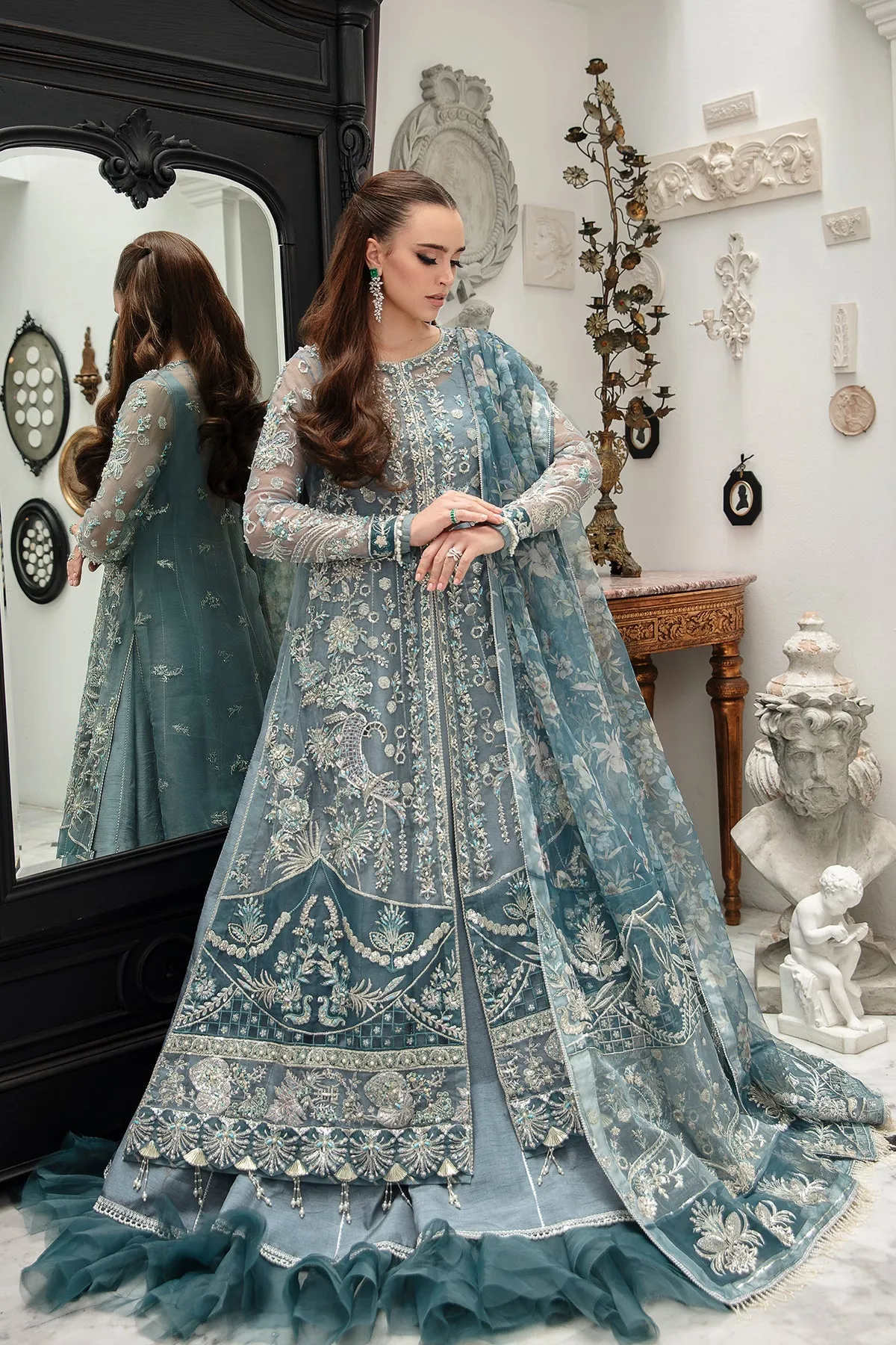 Zinc Shade Embroidered Pakistani Wedding Dress Gown Style Pishwas